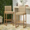 Elon Outdoor Barstools – Wicker and Acacia Wood – Light Multi-Brown/Teak (Set of 2)