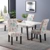 Evangeline Contemporary Fabric Dining Chairs (Set of 4), Light Beige with Blue Floral