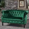 GDFStudio Melaina Tufted Chesterfield Velvet Loveseat with Scrolled Arms, Emerald and Dark Brown.(Loveseat)