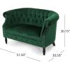 GDFStudio Melaina Tufted Chesterfield Velvet Loveseat with Scrolled Arms, Emerald and Dark Brown.(Loveseat)