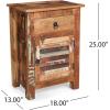 Salome Wooden Side Table with Drawer, Distressed Paint