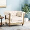 VOLL Tufted Club Chair with Nailhead Trim – Beige/Dark Brown(Beige + Dark Brown)