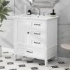 Christopher Knight Home 30″ Bathroom Vanity with Ceramic Sink, Bathroom Storage Cabinet with Door Hinges, 3 Drawers, Acacia Wood Legs & MDF Board, Metal Handles, Open Back, Adjustable Foot Pads, Black(White)