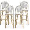 Christopher Knight Home 314451 Kinner Outdoor Barstool, Dark Teal + White + Bamboo Print Finish(Black + White + Bamboo Print Finish)