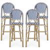 Christopher Knight Home 314451 Kinner Outdoor Barstool, Dark Teal + White + Bamboo Print Finish(Navy Blue + White + Bamboo Print Finish)