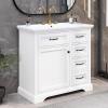 Christopher Knight Home 36″ Bathroom Vanity with Ceramic Sink, Wooden Bathroom Vanity Organizer, Bathroom Storage Cabinet, Pedestal Sink Storage Cabinet, Adjustable Door Shelves+Drawer, Green Grey(White)