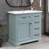 Christopher Knight Home 36″ Bathroom Vanity with Ceramic Sink, Wooden Bathroom Vanity Organizer, Bathroom Storage Cabinet, Pedestal Sink Storage Cabinet, Adjustable Door Shelves+Drawer, Green Grey(Soft Green Grey)