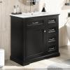 Christopher Knight Home 36″ Bathroom Vanity with Ceramic Sink, Wooden Bathroom Vanity Organizer, Bathroom Storage Cabinet, Pedestal Sink Storage Cabinet, Adjustable Door Shelves+Drawer, Green Grey(Black)