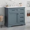 Christopher Knight Home 36″ Bathroom Vanity with Ceramic Sink, Wooden Bathroom Vanity Organizer, Bathroom Storage Cabinet, Pedestal Sink Storage Cabinet, Adjustable Door Shelves+Drawer, Green Grey(Blue Gray)