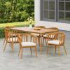 Christopher Knight Home Belas Acacia Wood 7 Piece Outdoor Dining Set, Patio Dining Table Set for 6, Rectangular Dining Table and Chair Set with Cushion for Garden/Poolside Family Gathering, Teak+Beige