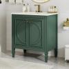 Christopher Knight Home Benton 30″ Bathroom Vanity with Ceramic Sink, Wood Frame, Adjustable Shelves, Soft Close Door Hinges, Storage Cabinet with 2-Tier Door Organizer, 1 Drawer, Green(Green)