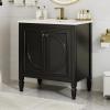Christopher Knight Home Benton 30″ Bathroom Vanity with Ceramic Sink, Wood Frame, Adjustable Shelves, Soft Close Door Hinges, Storage Cabinet with 2-Tier Door Organizer, 1 Drawer, Green(Black)