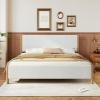 Christopher Knight Home Bettine King Size Bed, Boucle King Headboard Bed, Upholstered Headboard, Rubberwood Platform Frame, Slats Panel Support, No Spring Box Needed, Easy Assembly, 800lbs White(King)