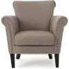 Christopher Knight Home Brice Vintage Scroll Arm Studded Fabric Club Chair, Navy Blue / Dark Brown 31D x 29.5W x 31.5H in(Light Coffee / Dark Brown)