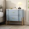 Christopher Knight Home Canyon Modern Nightstand with Golden Metal Handles and Legs, Bedside Table/End Table for Bedroom/Living Room, Multipurpose Storage Cabinet with 2 Drawers, Orange(Blue)