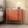 Christopher Knight Home Canyon Modern Nightstand with Golden Metal Handles and Legs, Bedside Table/End Table for Bedroom/Living Room, Multipurpose Storage Cabinet with 2 Drawers, Orange(Orange)
