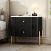 Christopher Knight Home Canyon Modern Nightstand with Golden Metal Handles and Legs, Bedside Table/End Table for Bedroom/Living Room, Multipurpose Storage Cabinet with 2 Drawers, Orange(Black)