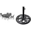 Christopher Knight Home Cayman Outdoor 6-Seater Cast Aluminum Dining Set, 7-Pcs Set, Black Sand and TropiShade 30 Pound Black Powder Coated Cast Iron Umbrella Stand