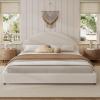 Christopher Knight Home Celyn Modern Queen Size Bed Frame with Upholstered Headboard, Boucle Upholstered Platform Bed Frame Queen, Wooden Slat Panel Support, No Spring Box Needed, Easy Assembly, White(King (U.S. Standard))