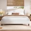 Christopher Knight Home Cordo 44.50″ H King Size Bed Set, Upholstered Platform Bed with Wingback Headboard, Solid Wooden Slats Panel Support, No Box Spring Needed, Easy Assembly, Beige(California King)