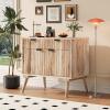 Christopher Knight Home Dalton Mid-Century Modern 2-Door Mango Wood Buffet Cabinet with Spacious Drawers, Living Room/Dining Room/Entryway/Hallway Storage Sideboard, Natural Wood Finish Credenza