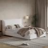 Christopher Knight Home Deft Wooden Twin Bed Frame with Headboard, Luxurious Upholstered Platform Bedframe with Linen Fabric Pillow-Back Headboard, Twin Bed Frame No Box Spring Needed, Beige(Twin Size)