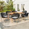 Christopher Knight Home Dessa Outdoor Dining Set, Wicker Barrel Dining Chairs of 6, Slats Panel Rectangular Table, Faux Rattan Accent Chairs and Acacia Table Set for Backyard Garden, Light Brown+Teak(Black+teak)