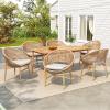 Christopher Knight Home Dessa Outdoor Dining Set, Wicker Barrel Dining Chairs of 6, Slats Panel Rectangular Table, Faux Rattan Accent Chairs and Acacia Table Set for Backyard Garden, Light Brown+Teak(Light Brown+teak)