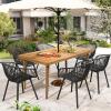 Christopher Knight Home Echoa 7-Piece Patio Dining Table Sets with Umbrella Hole, 63” Table and Chairs Set for 6 People, Acacia Wood Table Plastic Chairs for Lawn Backyard Garden Deck, Black+Teak(Black+teak)