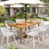 Christopher Knight Home Echoa 7-Piece Patio Dining Table Sets with Umbrella Hole, 63” Table and Chairs Set for 6 People, Acacia Wood Table Plastic Chairs for Lawn Backyard Garden Deck, Black+Teak(White+teak)