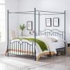 Christopher Knight Home Eileen Metal Canopy Bed Frame Queen Size with Headboard/Footboard, 4 Poster Platform Queen Bed Frame with Classic Knob Posts, Iron Slat Support, No Box Spring Needed, Pink(Blue)