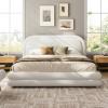 Christopher Knight Home Fika Boucle Upholstered Queen Size Bed Frame with Headboard, Modern Queen Bed Frame and Headboard, Wooden Slats Support, Easy Assembly, No Box Spring Needed, White(White)