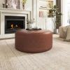 Christopher Knight Home GAVI Corduroy Ottoman Foot Stool, 30″ Pouf Footstool Ottoman Seat, Upholstered Foot Chair, Round Footrest, Modern Side Table for Living Room Bedroom Home Decor, Olive Green(Brown  Faux Leather)