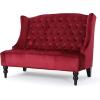 Christopher Knight Home GDFStudio Leona Modern Glam Tufted Velvet Wingback Loveseat, Wine and Dark Brown, 34.00 ”D x 50.25‘’W x 38.50” H