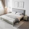 Christopher Knight Home Gray Platform Bed, Solid Wood Bed Frame with Tufted Square Headboard, Upholstered Design Headboard, Wood Bed Support and Slat, Mid Century Modern Design Bed Set, Cal King Size(Queen)