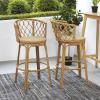 Christopher Knight Home Harrison 28.75″H Outdoor Barstools Set of 2, Rattan Bar Chair, Barrel Backrest Counter Stool, Country Style Bistro Stool, Patio Barstools for Gardern Orchard Yard, Light Brown