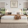 Christopher Knight Home Hazel 49.20″ H King Headboard Bed, Upholstered King Size Bed, Slats Panel Support Platform, No Spring Box Needed, Wingback Headboard with Reading Lamps and USB, Beige(King)