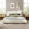 Christopher Knight Home Hazel Upholstered King Size Bed and Headboard, Linen Fabric King Size Headboard, Wooden Slats Panel Platform Bed, Solid Wood Legs, No Box Spring Needed, Easy Assembly, White(Queen)