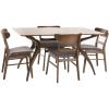Christopher Knight Home Idalia Curved Leg Rectangular Dining Set, 5-Pcs Set, Natural Walnut / Light Beige(Dark Grey)
