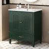 Christopher Knight Home Kayon 30″ Bathroom Vanity with Ceramic Sink, Acacia Wood Frame, Storage Cabinet with Door Organizers, Adjustable Shelf and 1 Drawer, Soft-Closing Door, Dark Green(Dark Green)