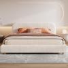 Christopher Knight Home King Size Platform Bed, Boucle Fabric Headborad and Bed Frame, Upholstered Curve-Shaped Design Headboard, Wood Bedpost and Slat, Modern Design Bed Set, Easy Assembly, White(White Boucle)