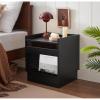 Christopher Knight Home Lamar Mid Century Modern Wooden Nightstand with Charging Station+LED Lights, Bedside Table/End Table for Bedroom/Living Room, Multipurpose Storage Cabinet with 2 Drawers,Black(Black)