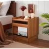 Christopher Knight Home Lamar Mid Century Modern Wooden Nightstand with Charging Station+LED Lights, Bedside Table/End Table for Bedroom/Living Room, Multipurpose Storage Cabinet with 2 Drawers,Black(Brown)