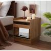 Christopher Knight Home Lamar Mid Century Modern Wooden Nightstand with Charging Station+LED Lights, Bedside Table/End Table for Bedroom/Living Room, Multipurpose Storage Cabinet with 2 Drawers,Black(Walnut Brown)