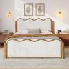 Christopher Knight Home Lucia Boucle Upholstered Queen Size Bed Frame with Headboard, Modern Queen Bed Frame and Headboard, Wooden Slats Support, Easy Assembly, No Box Spring Needed, Ivory+Walnut(Queen (U.S. Standard))