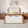 Christopher Knight Home Lucia Boucle Upholstered Queen Size Bed Frame with Headboard, Modern Queen Bed Frame and Headboard, Wooden Slats Support, Easy Assembly, No Box Spring Needed, Ivory+Walnut(Twin)