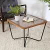 Christopher Knight Home Lyle Living Room Modern Industrial Square Coffee Table, Glass Top Sofa Table with Wooden Edge+Metal Leg,Cafeteria End Table,Multipurpose Side Table for Home Office,Brown+Black