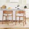 Christopher Knight Home Maida Wooden Counter Stool Set of 2, Kitchen Counter Height Bar Stool, Cocktail Stool with Rattan Round Backrest, Fabric Upholstered Chair for Bar Table, Beige+Natural Ash(Beige+natural Oak)
