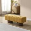 Christopher Knight Home Manila 50″ Chenille Fabric Dining Bench for 2 People, Upholstery Ottoman Bench, End of Bed Footstool, Living Room Sofa Extra Seat/Footrest, No Assembly Needed, Light Beige(Mustard Yellow)