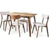 Christopher Knight Home Megann Mid-Century Wood Dining Set with Fabric Chairs, 5-Pcs Set, Natural Walnut / Light Beige